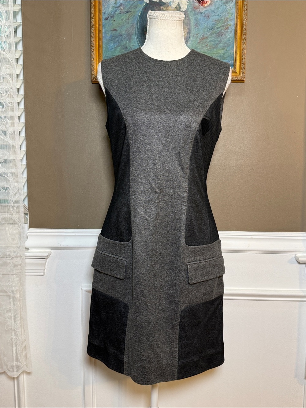 Alexander Wang Size 4 Gray Black Colorblock Mini Shift Dress